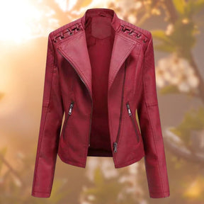 Women's Faux Leather Biker Jacket with Shoulder Details | Elisabeth in Black - Juana Fashion
