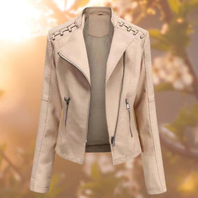 Women's Faux Leather Biker Jacket with Shoulder Details | Elisabeth in Black - Juana Fashion