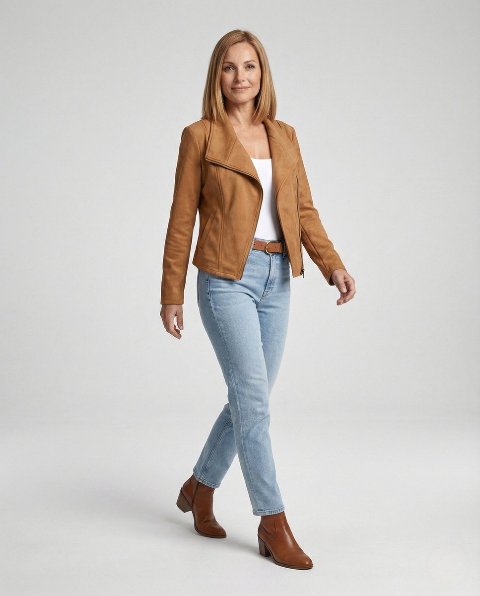 Women's Faux Suede Biker Jacket | Nora in Black - Juana Fashion