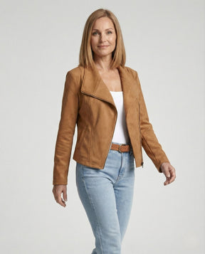Women's Faux Suede Biker Jacket | Nora in Camel - Juana Fashion