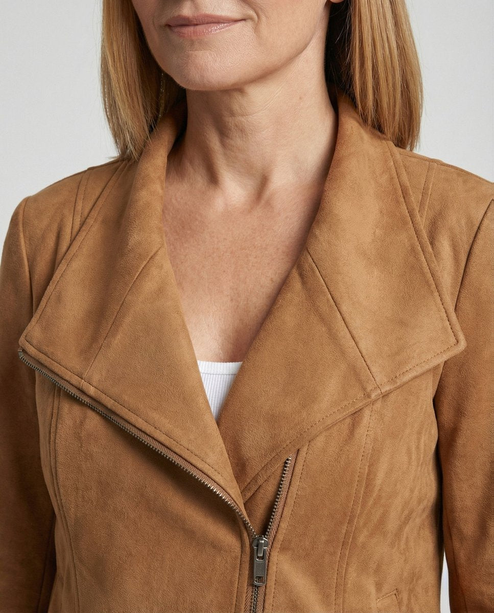 Women's Faux Suede Biker Jacket | Nora in Apricot - Juana Fashion