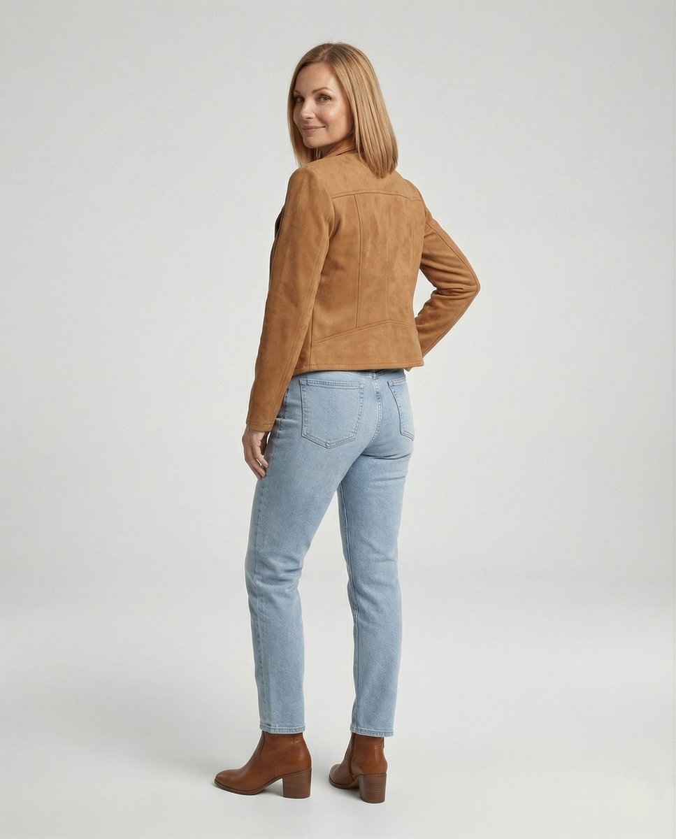 Women's Faux Suede Biker Jacket | Nora in Camel - Juana Fashion