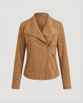 Women's Faux Suede Biker Jacket | Nora in Apricot - Juana Fashion