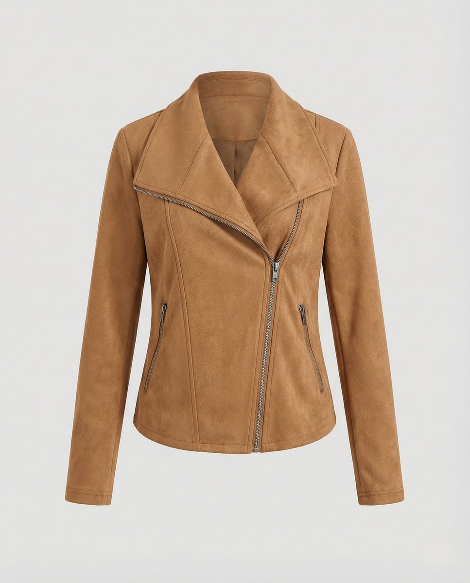 Women's Faux Suede Biker Jacket | Nora in Apricot - Juana Fashion