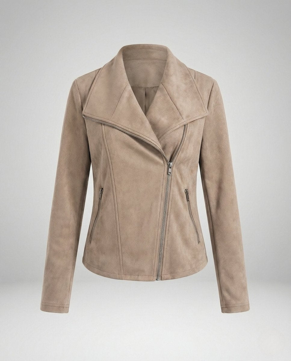 Women's Faux Suede Biker Jacket | Nora in Apricot - Juana Fashion