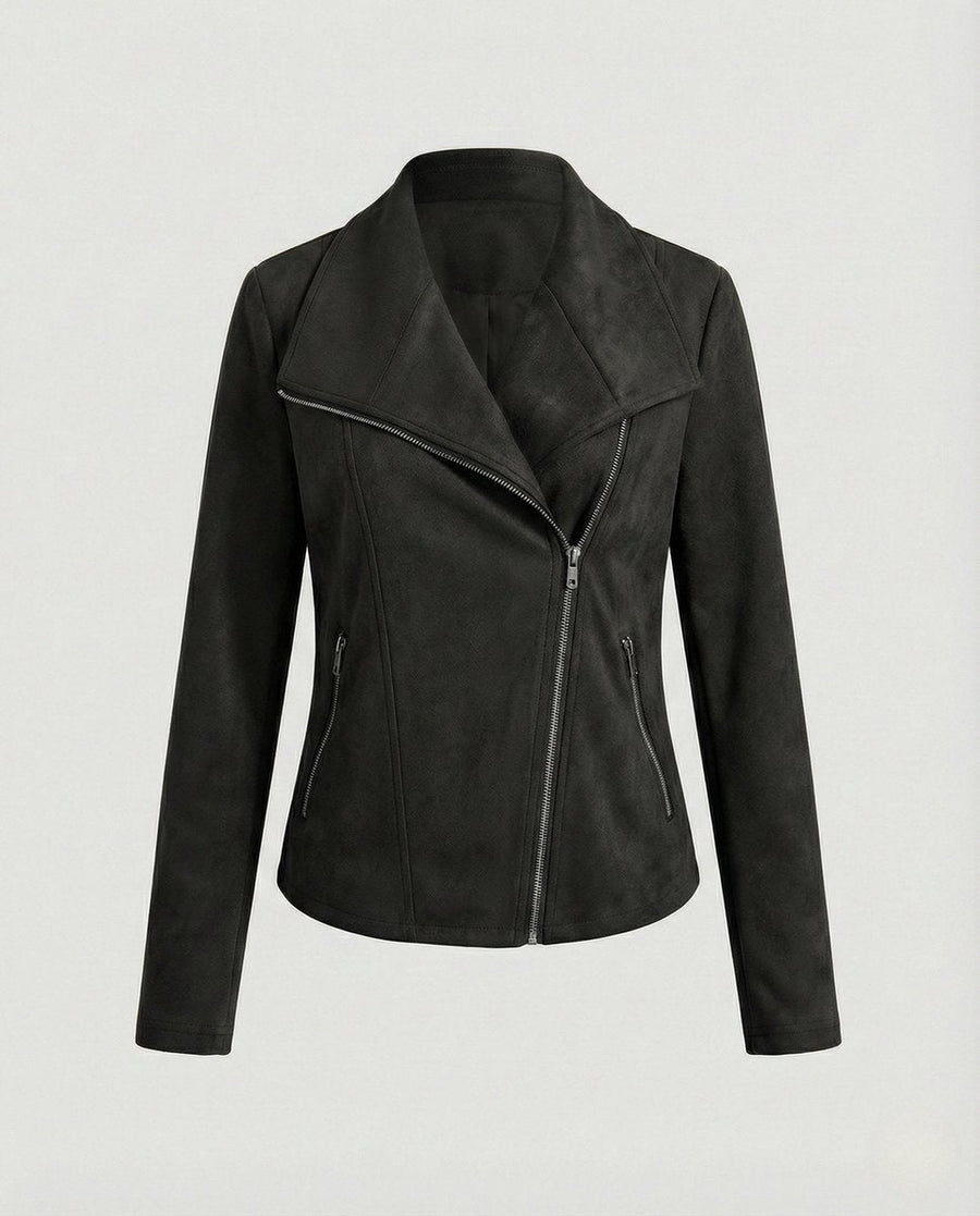 Women's Faux Suede Biker Jacket | Nora in Black - Juana Fashion