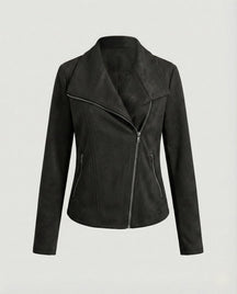 Women's Faux Suede Biker Jacket | Nora in Black - Juana Fashion