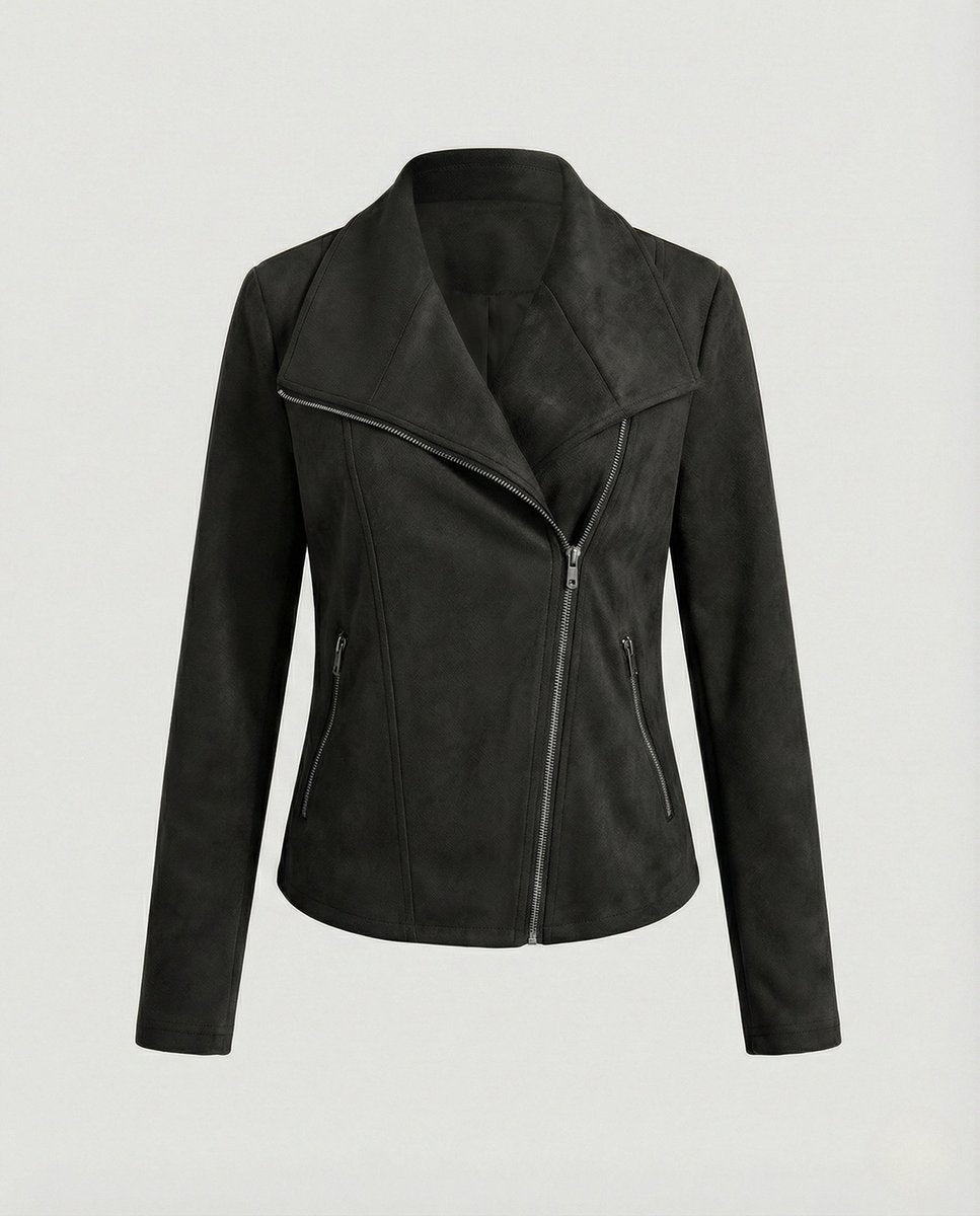 Women's Faux Suede Biker Jacket | Nora in Black - Juana Fashion