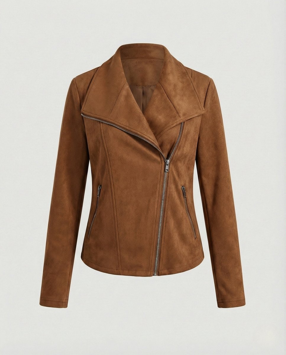 Women's Faux Suede Biker Jacket | Nora in Camel - Juana Fashion