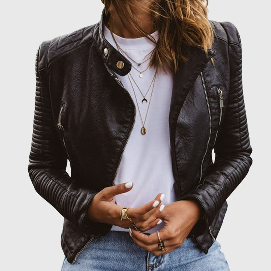 Women's Tailored Genuine Leather Biker Jacket | Katharina - Juana Fashion