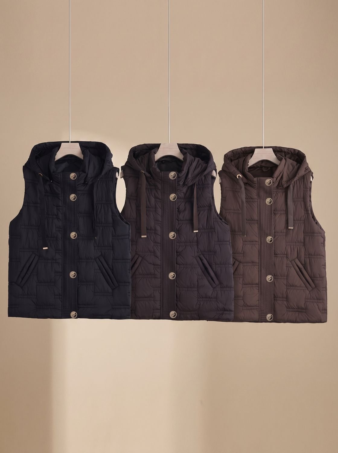 Women's Hooded Button-Front Quilted Vest | Leonie in Black - Juana Fashion