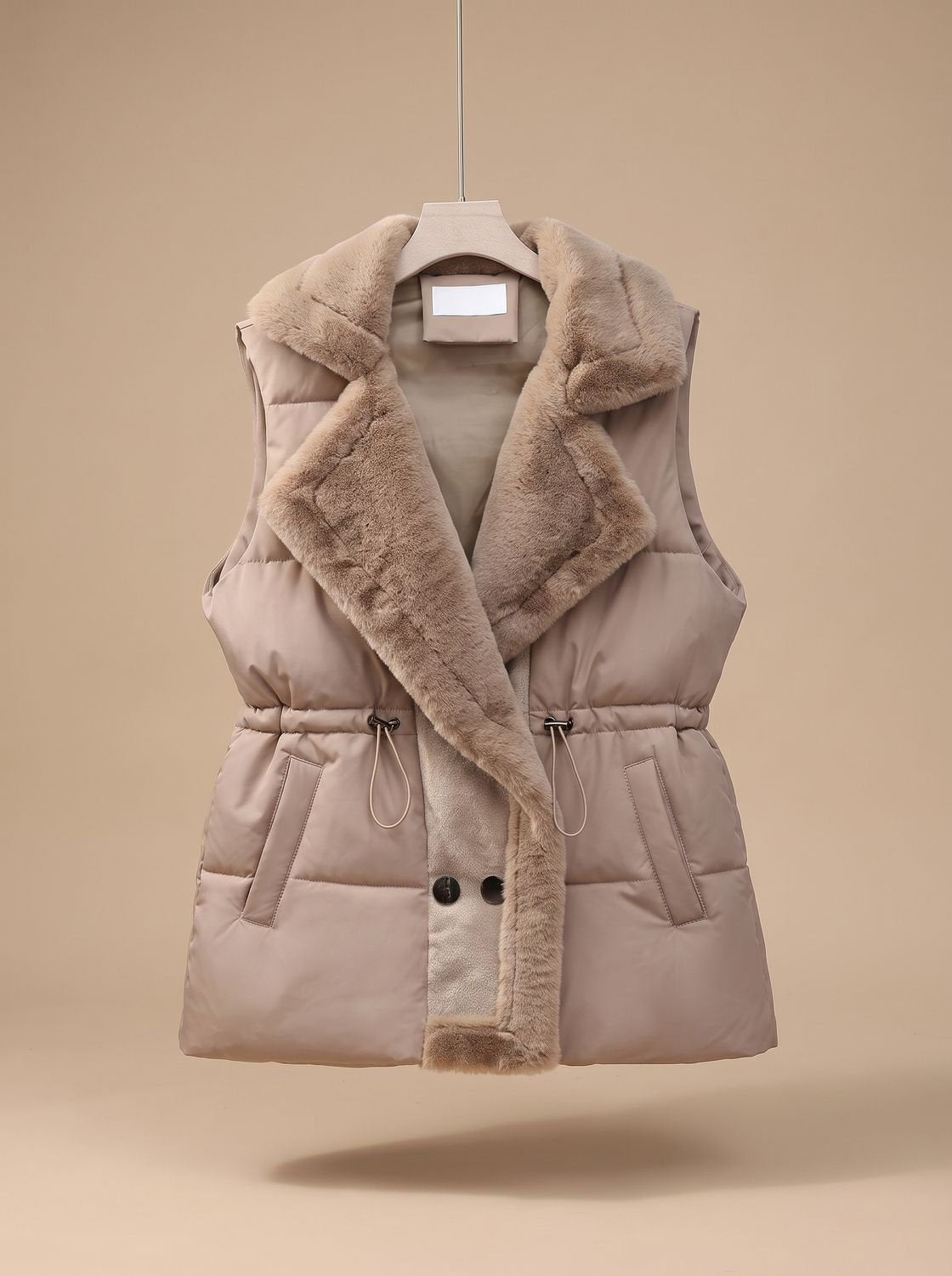 Women's Quilted Vest with Faux Fur Collar | Hannah in Khaki - Juana Fashion