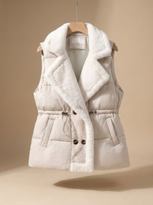 Women's Quilted Vest with Faux Fur Collar | Hannah in Off-White - Juana Fashion