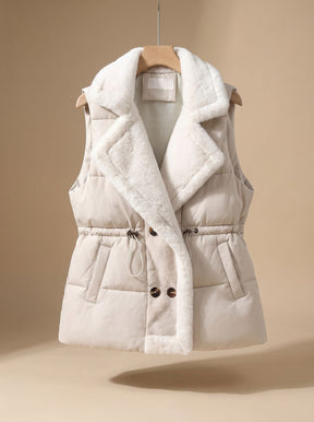 Women's Quilted Vest with Faux Fur Collar | Hannah in Off-White - Juana Fashion