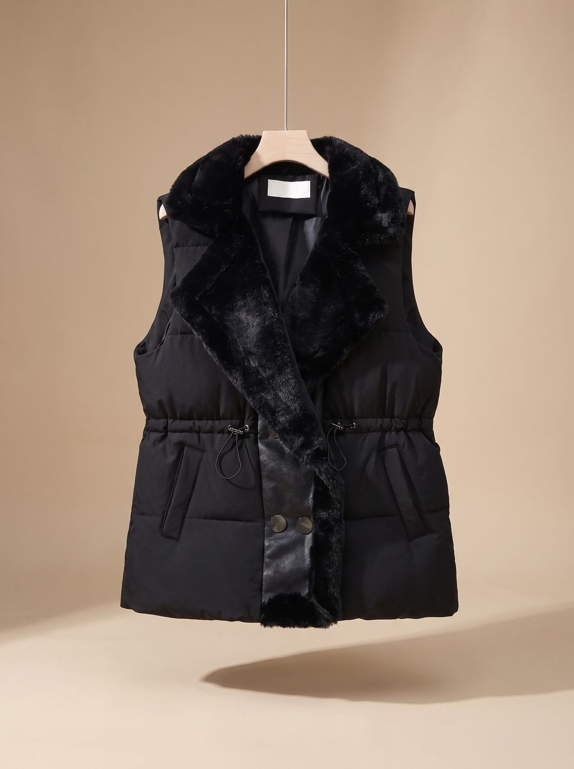 Women's Quilted Vest with Faux Fur Collar | Hannah in Black - Juana Fashion