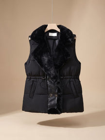 Women's Quilted Vest with Faux Fur Collar | Hannah in Black - Juana Fashion
