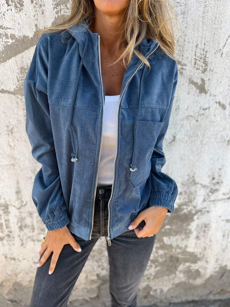 Women's Oversized Hooded Corduroy Jacket | Mia in Blue - Juana Fashion