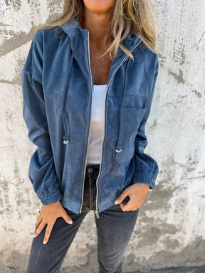 Women's Oversized Hooded Corduroy Jacket | Mia in Blue - Juana Fashion