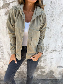 Women's Oversized Hooded Corduroy Jacket | Mia in Blue - Juana Fashion