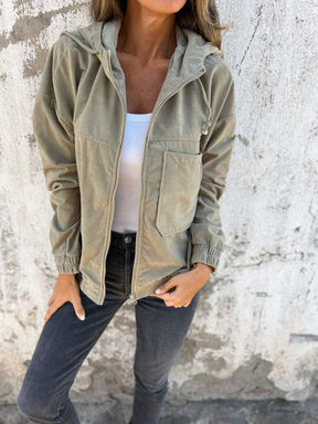 Women's Oversized Hooded Corduroy Jacket | Mia in Blue - Juana Fashion