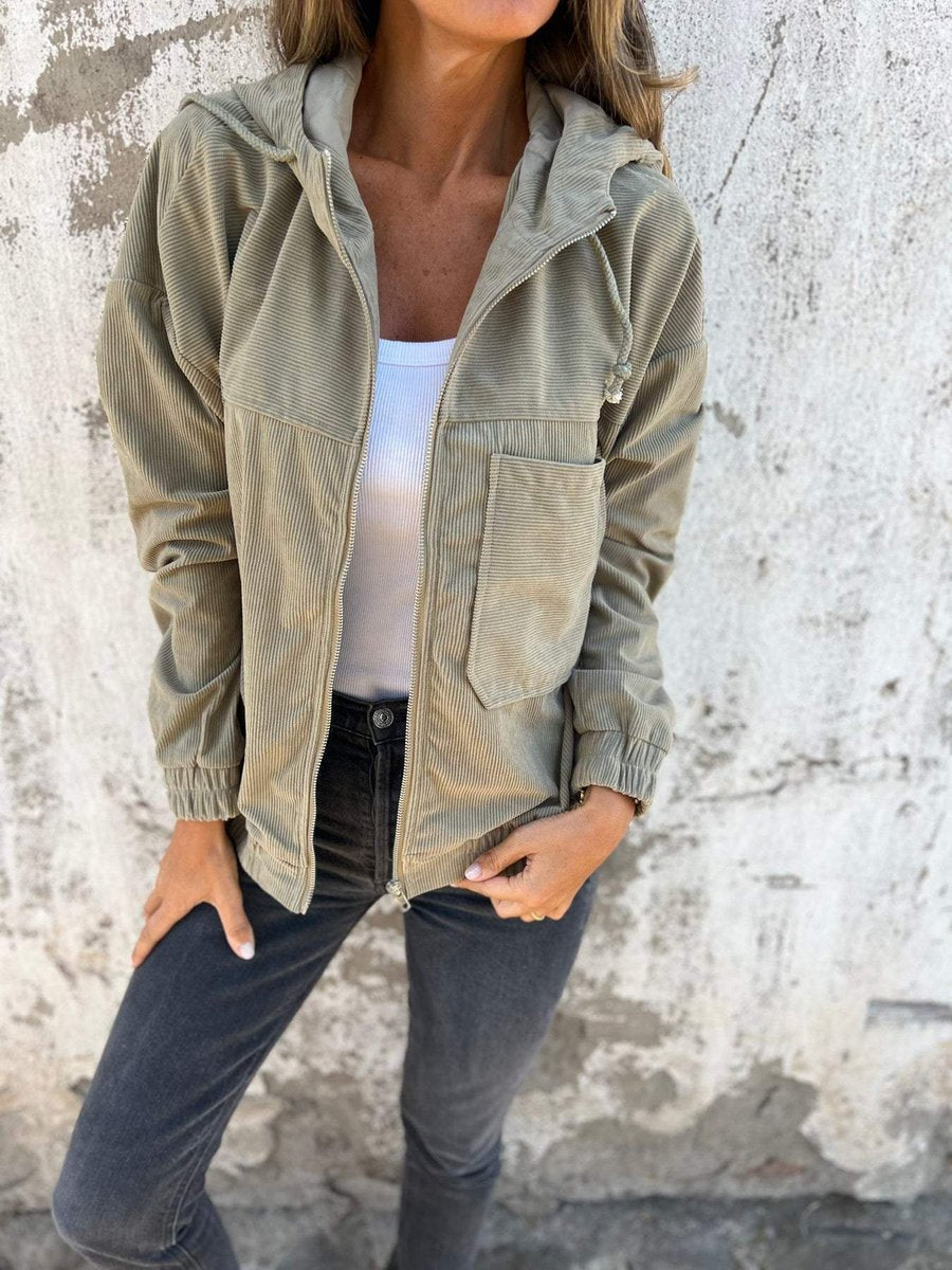 Women's Oversized Hooded Corduroy Jacket | Mia in Blue - Juana Fashion