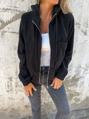 Women's Oversized Hooded Corduroy Jacket | Mia in Blue - Juana Fashion