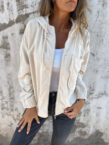 Women's Oversized Hooded Corduroy Jacket | Mia in Blue - Juana Fashion