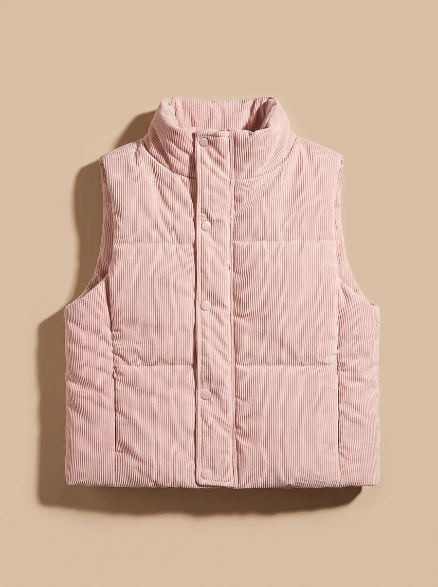 Women's Cropped Corduroy Snap-Front Vest | Marie in Pink - Juana Fashion
