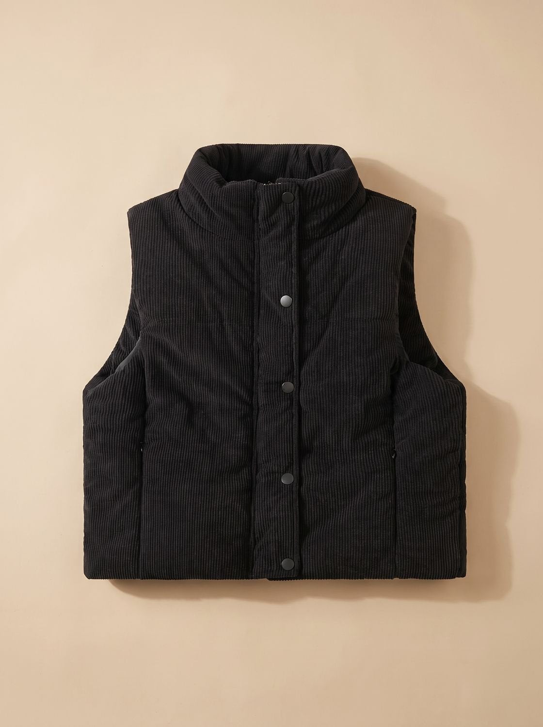 Women's Cropped Corduroy Snap-Front Vest | Marie in Off-White - Juana Fashion