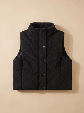 Women's Cropped Corduroy Snap-Front Vest | Marie in Off-White - Juana Fashion