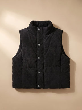 Women's Cropped Corduroy Snap-Front Vest | Marie in Black - Juana Fashion