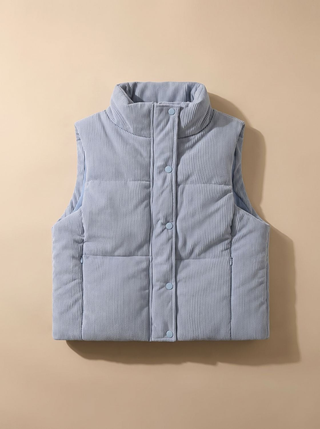 Women's Cropped Corduroy Snap-Front Vest | Marie in Light Blue - Juana Fashion