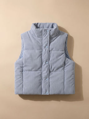 Women's Cropped Corduroy Snap-Front Vest | Marie in Light Blue - Juana Fashion