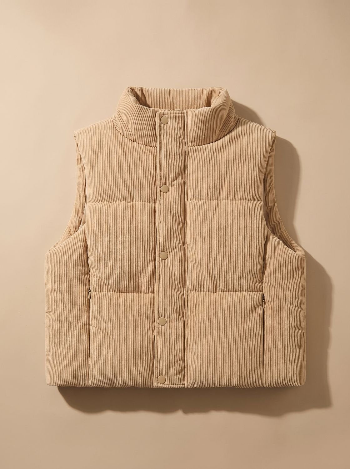 Women's Cropped Corduroy Snap-Front Vest | Marie in Khaki - Juana Fashion