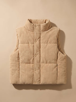 Women's Cropped Corduroy Snap-Front Vest | Marie in Khaki - Juana Fashion