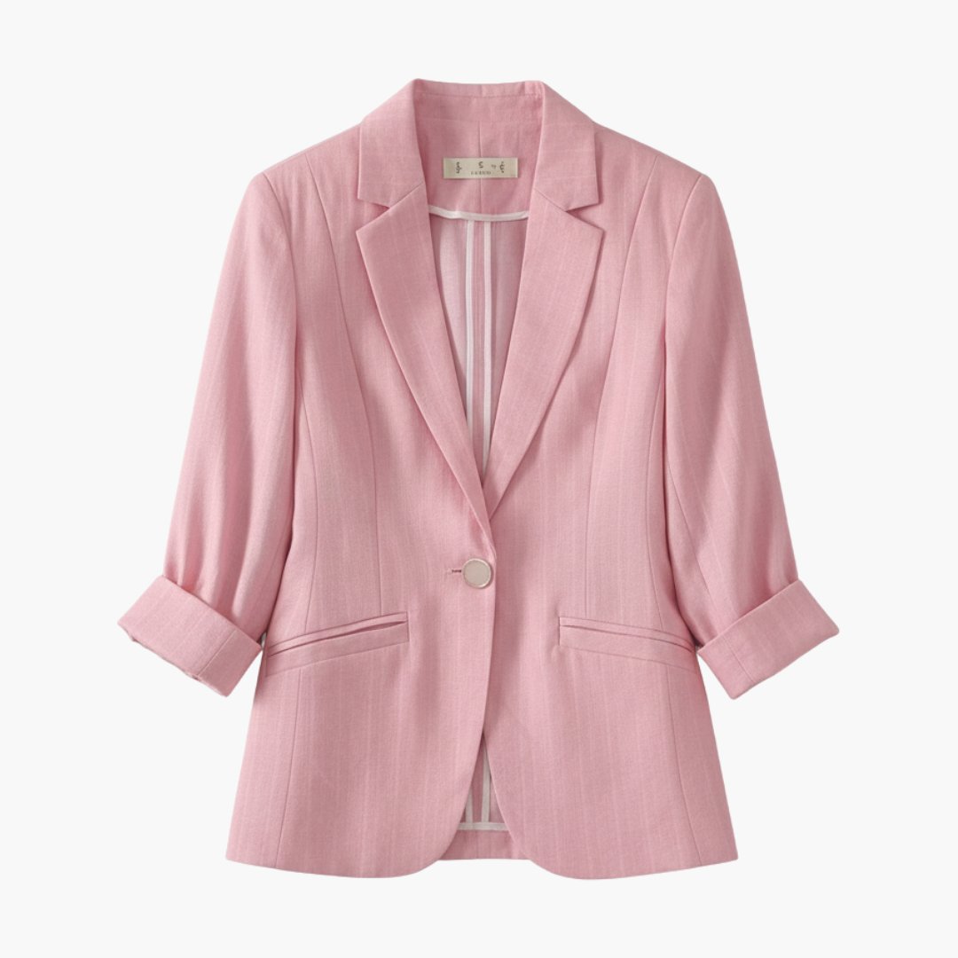 Women's Linen-Blend Blazer with 3/4 Sleeves | Nora in Pink - Juana Fashion