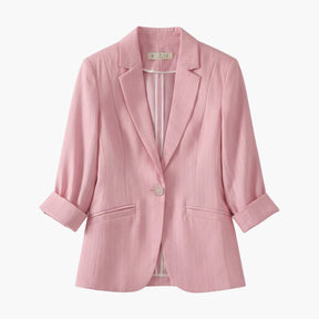 Women's Linen-Blend Blazer with 3/4 Sleeves | Nora in Pink - Juana Fashion