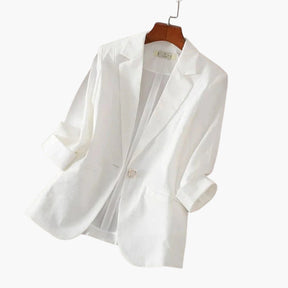 Women's Linen-Blend Blazer with 3/4 Sleeves | Nora in Pink - Juana Fashion