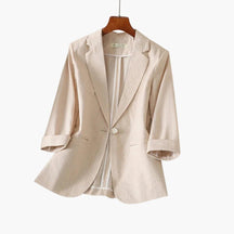 Women's Linen-Blend Blazer with 3/4 Sleeves | Nora in Pink - Juana Fashion