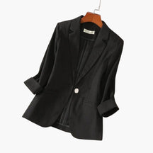 Women's Linen-Blend Blazer with 3/4 Sleeves | Nora in Pink - Juana Fashion