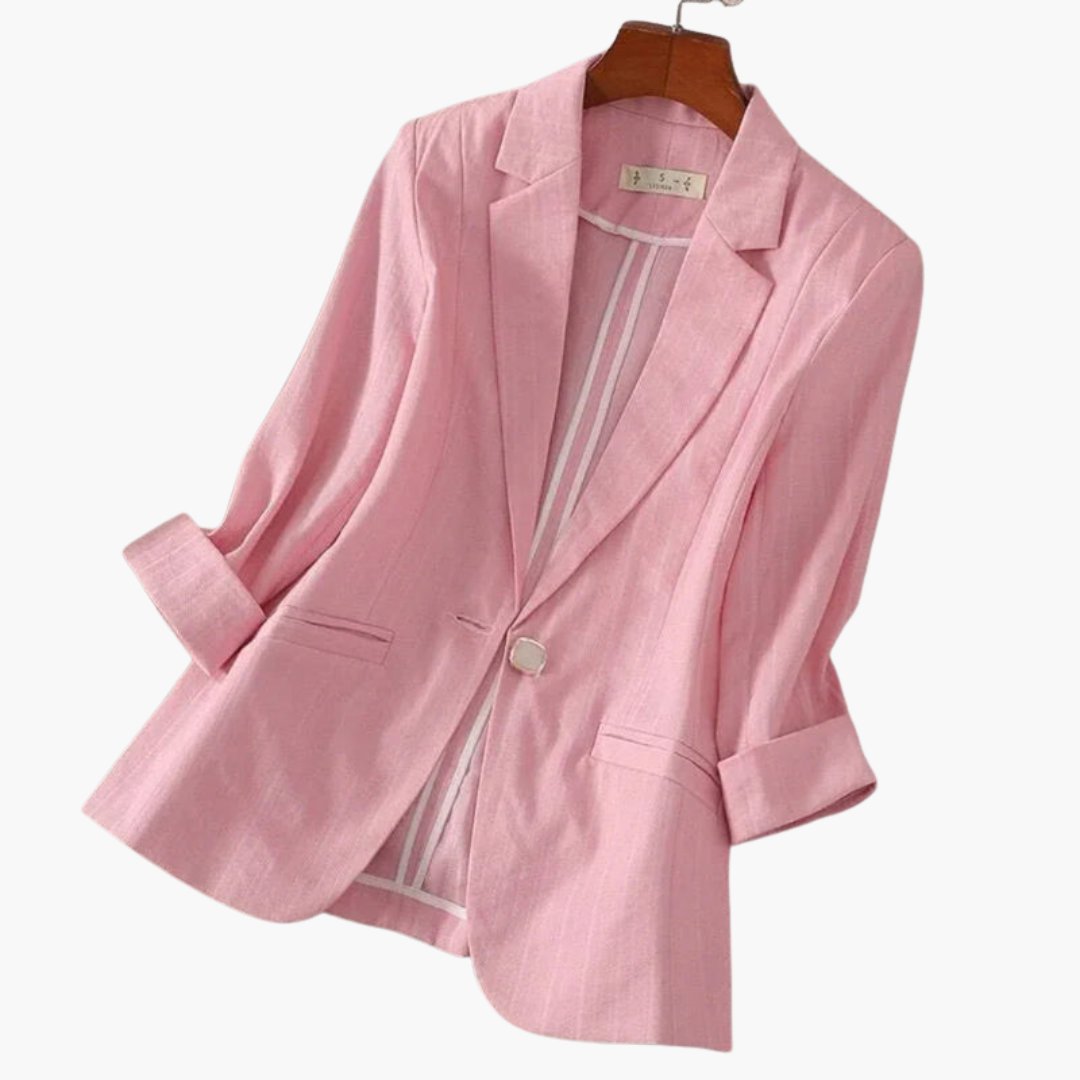 Women's Linen-Blend Blazer with 3/4 Sleeves | Nora in Pink - Juana Fashion