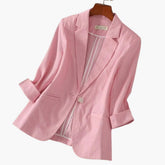 Women's Linen-Blend Blazer with 3/4 Sleeves | Nora in Pink - Juana Fashion