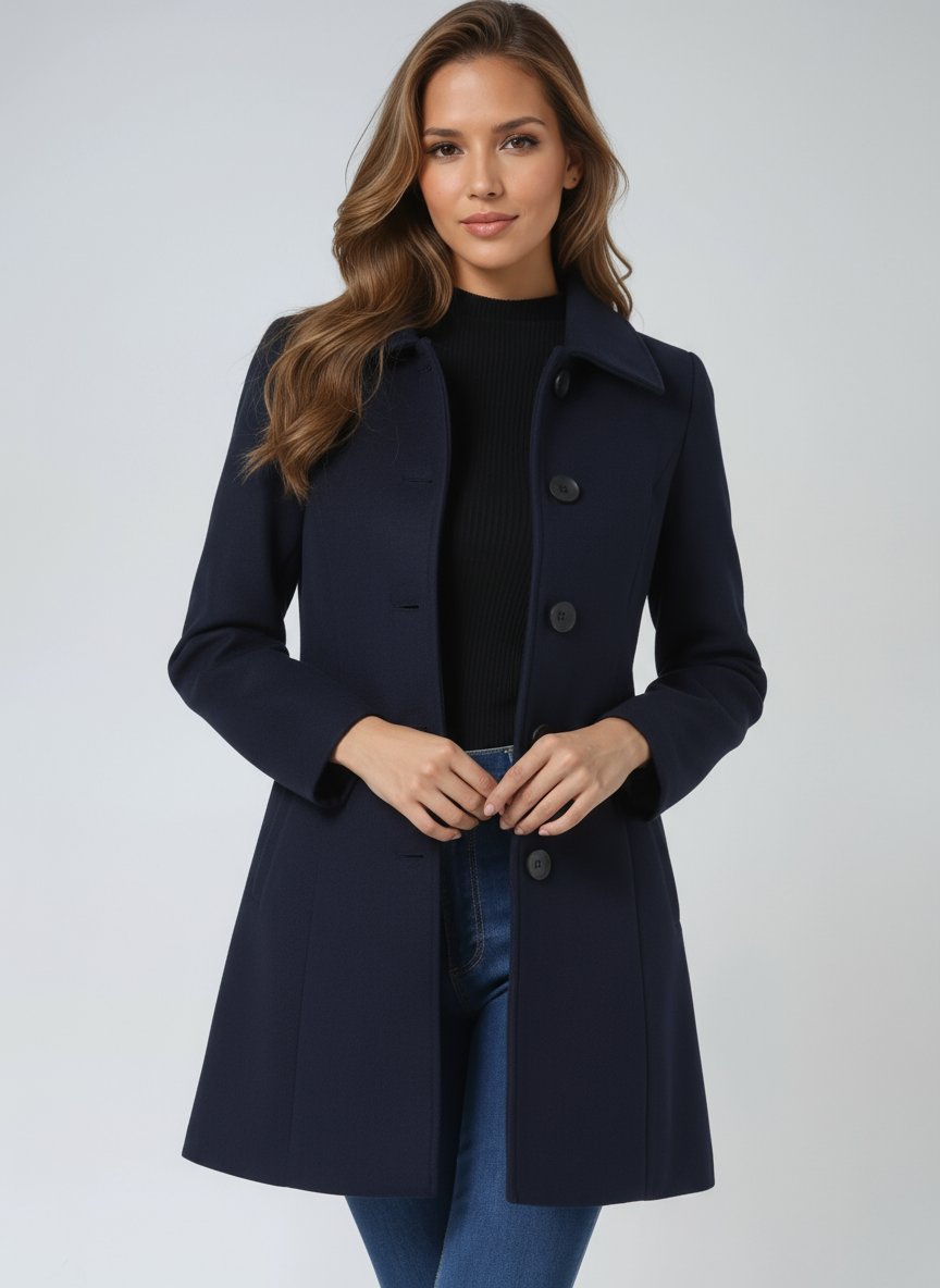 Women's Long Single-Breasted Coat with Lapels | Emilia in Black - Juana Fashion
