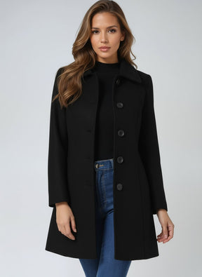 Women's Long Single-Breasted Coat with Lapels | Emilia in Black - Juana Fashion