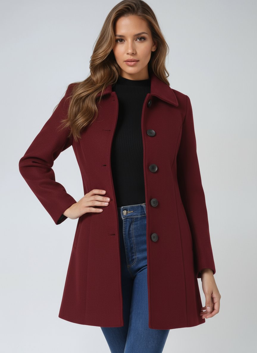 Women's Long Single-Breasted Coat with Lapels | Emilia in Black - Juana Fashion