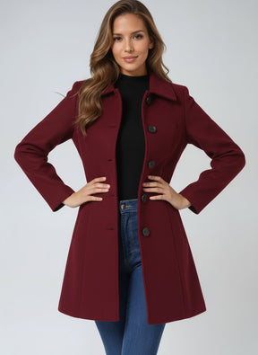 Women's Long Single-Breasted Coat with Lapels | Emilia in Navy - Juana Fashion