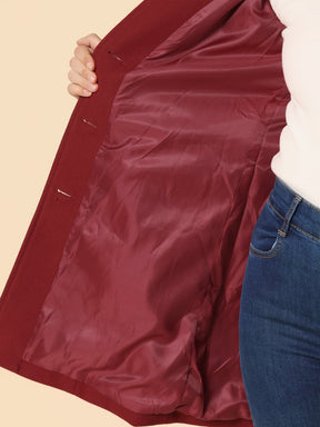 Women's Long Single-Breasted Coat with Lapels | Emilia in Dark Red - Juana Fashion
