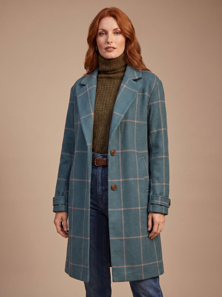 Women's Tailored Plaid Winter Coat | Elfriede in Dark Green - Juana Fashion
