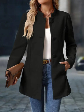 Women's Fitted Blazer Coat with Stand Collar | Marie in Black - Juana Fashion