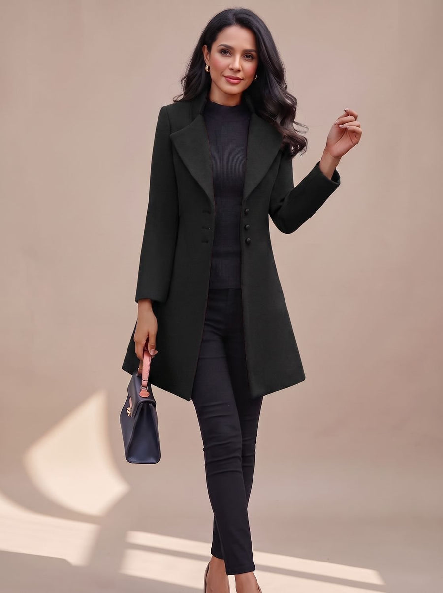 Women's Tailored Trench Coat with Lapels | Hannah in Black - Juana Fashion